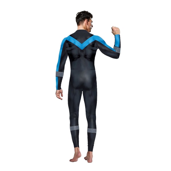 Superhjälte Nightwing Män Cosplay Zentai Body Dick Grayson Jumpsuit Kostym Halloweenfest Cosplay Catsuit Spandex XL