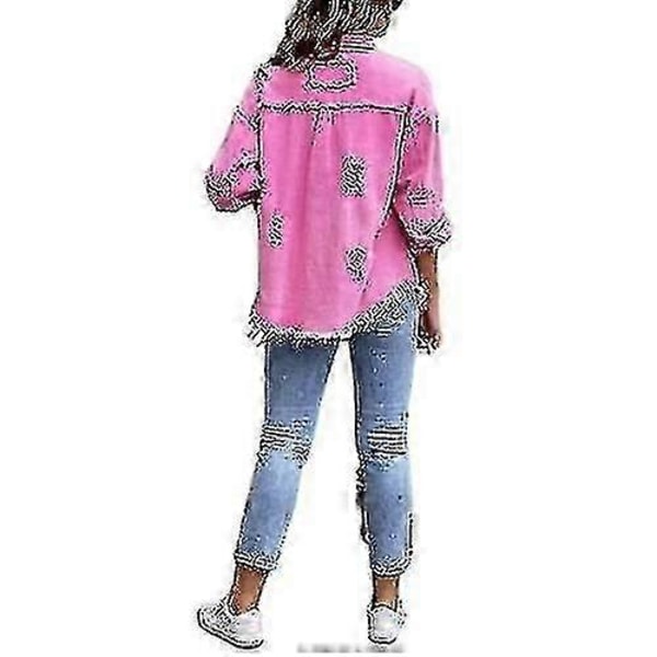 Naisten Oversized Denim -takki, kulutettu ja revitty farkkutakki