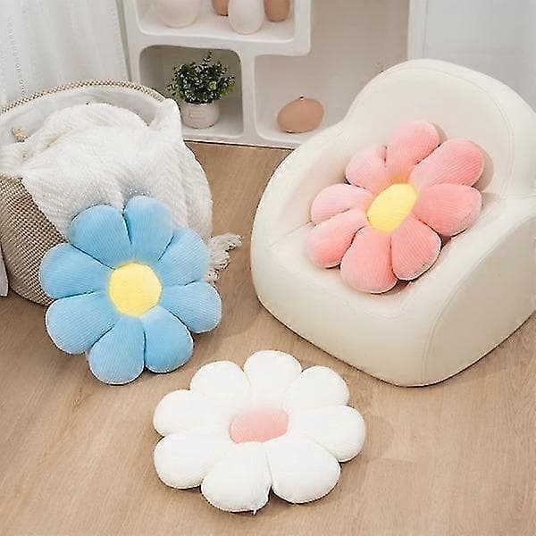 2 blomkuddar (39 cm, vit+blå) - blå & vit prästkrage