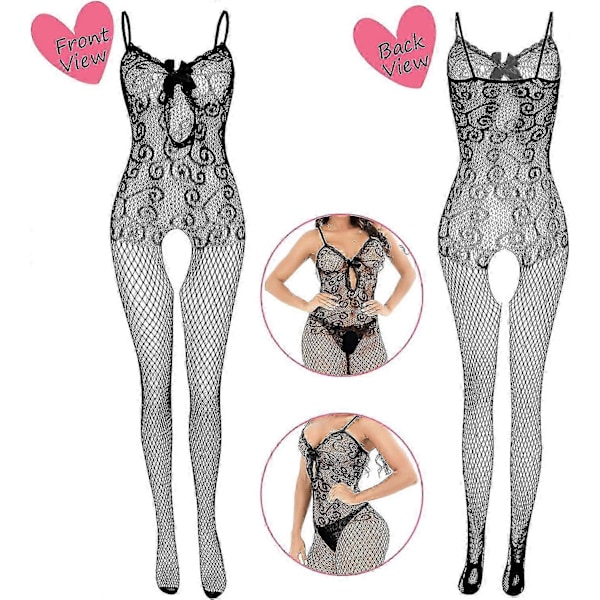 Verkkokuvioinen alusasu naisille, verkkokuvioinen body pitsibodyt seksikäs babydoll-yöpaita (4 kpl)