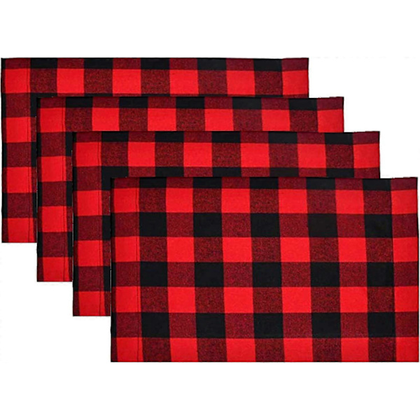 4 Sæt Rød & Sort Buffalo Check Plaid måtter
