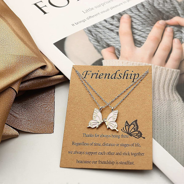 Fjäril Vänskapshalsband för Kvinnor Flickor, 2 Bästa Vän Fjäril BFF Halsband Långdistansförhållande Födelsedagspresenter