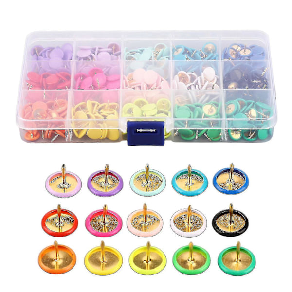 1 Ask Häftstift 15 Färger Färgade Gummibelagda Platt Huvud Målning Dekorativa Stift Push Pins Med Klar Box För Korktavla - you