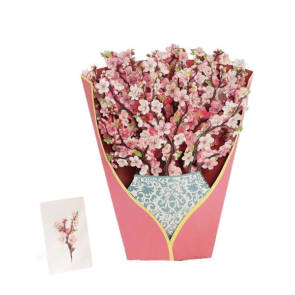 Pop-up-kort i papper, Körsbärsblommor, Livsstor Evig Blombukett 3D Pop-up Grattiskort, Födelsedag