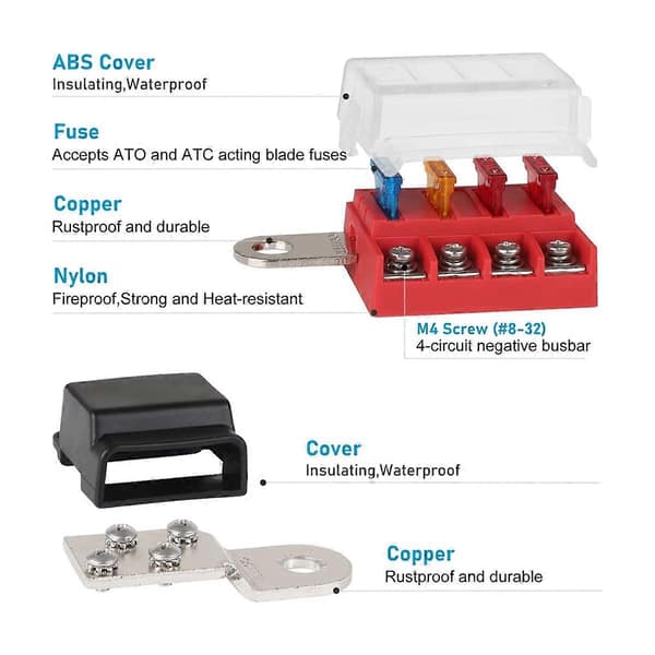 M10 100A 32V 4 Kreds Kit Bladsikringsblok Batteriterminalmontering
