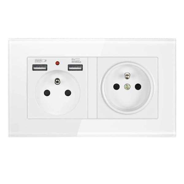 Fransk 2.1A USB Vægstik Oplader 16A Duplex Stik Multi Stik