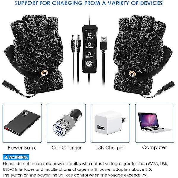 Usb Heated Gloves.elektriske Varmehansker Hel Og Halv Finger Vott