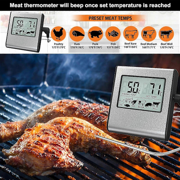 Digital Kökstermometer Mat Temperaturmätare med Temperaturprob Digital Ugnstermometer för Grill Rökare BBQ Kök