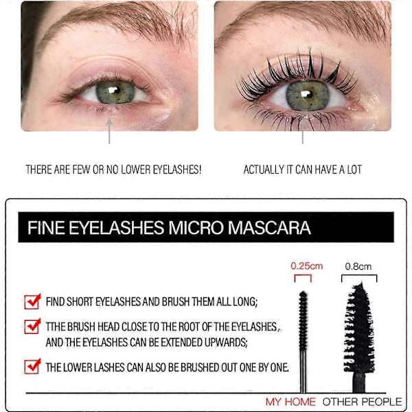 Fin børste sort mascara, til små og nedre øjenvipper, lille blød børste, ingen klumper, vandfast, udsøgt fyldig hele dagen