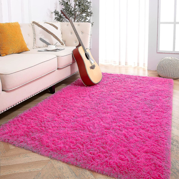 Tflycq Soft Fluffy Area Mattor Kompatibel med Sovrum Barnrum Plysch Shaggy Nursery Matta Furry Throw Mattor Kompatibel med Pojkar Flickor, College Sovsal Hot Pink 1.3 *2 Feet