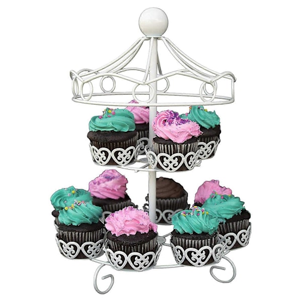 2-lags Karusell Cupcake Stativ Holder Display Bryllupskake Cup Display Stativ 12 stk