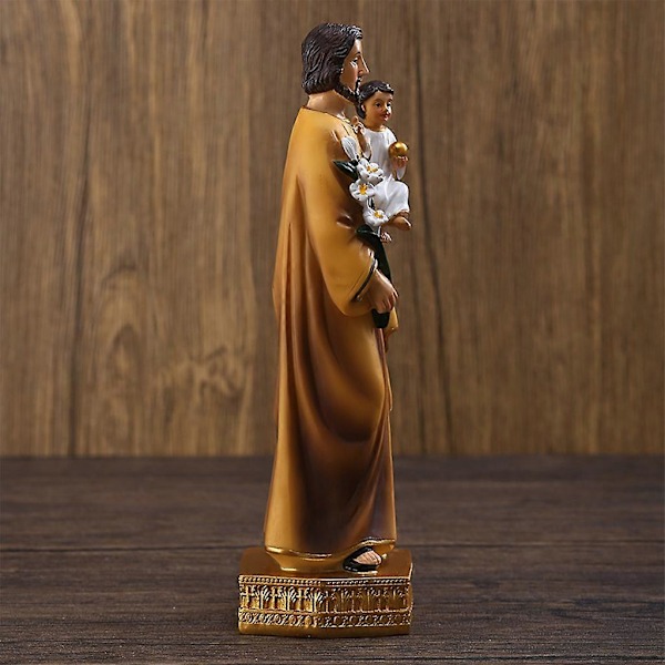 Saint Joseph Håller Baby Jesus Statyer Religiösa Figurer Resin Modell Skulptur Skrivbordsdekor