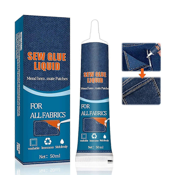 Kangaskorjausliima 50ml, Ompeluliima, Nopeasti kuivuva monikäyttöinen kangasliima, Kangasliima vaatteille pysyvä pestävä puuvillaflanelli denim