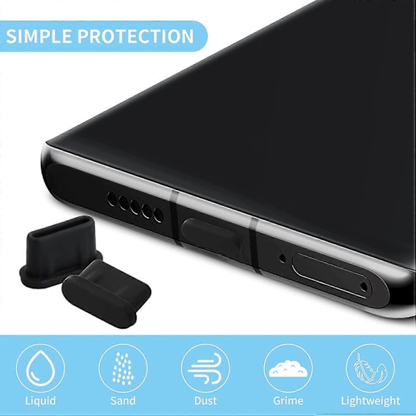 20 st USB C Dammskydd Typ-C Dammskydd Kompatibel med De Flesta Typ-C Telefoner och Surfplattor Svart