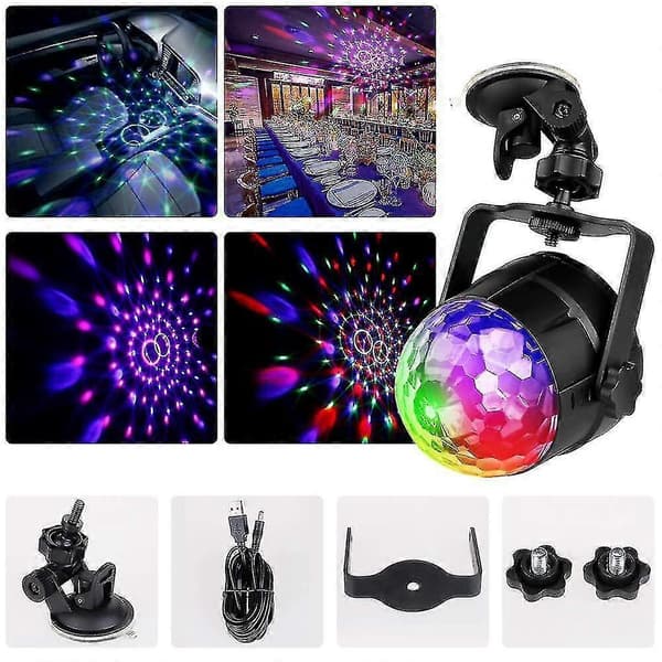 Diskokule LED Diskolampe med 15 Lysformer, Diskolyseffekter 360 Roterende med USB-kabel