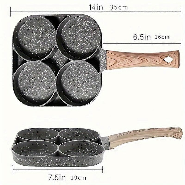 Nye modeller 1 stk. Ny stil Fire-kop Stegepande, Medicinsk Sten Non-Stick Stegepande til Morgenmad, Opdelt Æggepande Egnet til Gas Komfur og Indu