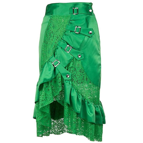 Monivärinen Lady Gothic Steampunk Pinstripe hame Rock Gypsy Vintage -asu edessä Nauhakerroksinen Clubwear -asu Green 02 5XL