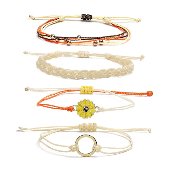 Solsikke Armbånd Håndlaget Flettet Tau Charms Boho Surfer Armbånd for Tenåringsjenter Preteens Kvinner