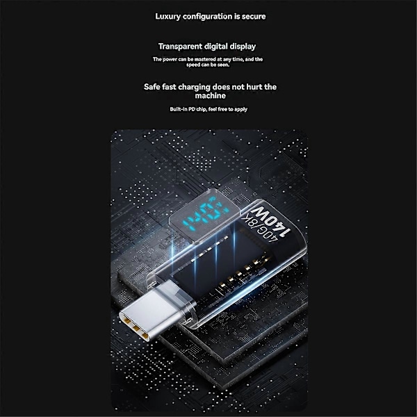 USB C Adapter LED Wattstyrkevisning 140W 40Gbps 8K USB C Forlengelse PD3.1 Type C Kobling Type C Strøm