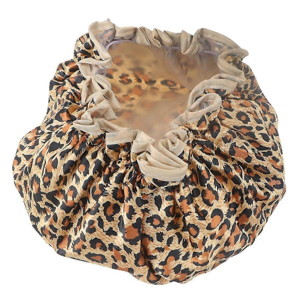 2 stk Dusjhetter Dobbeltlags Peva Vanntette Elastiske Badehetter Hår Beskyttende Hetter (leopardtrykk)