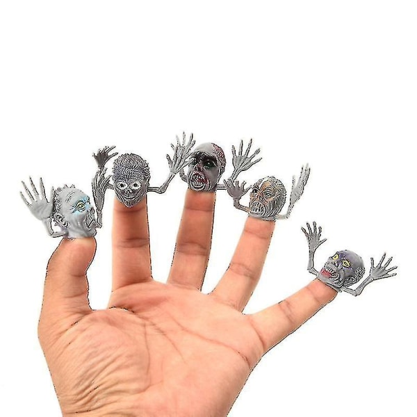 6stk Halloween Fingers Hansker Ghost Head Zombie Witch Finger Hansker Tricky Toys Grey