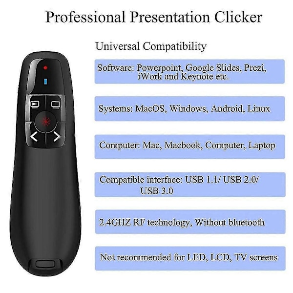 Presentasjonsklikker USB-peker Trådløs Presenter Fjernkontroll Powerpoint-klikker