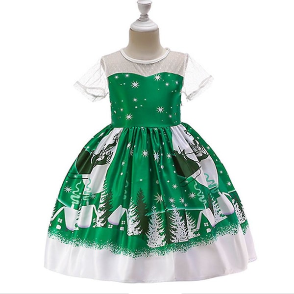 Jul Små Barn Jenter Blonder A-line Swing Kjole Julenissetrykk Ball Ballkjole Kveld Formell Prinsessekjole Festkostyme Dark Green 4-5 Years