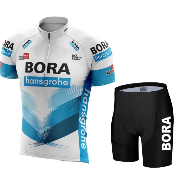 UCI BORA Cykeltrøje Sæt Mænd Bib Shorts Cykel Kortærmet Cykeltøj Cykel Maillot Ciclismo Hombre Sort Sæt Til MTB White Asian size - L