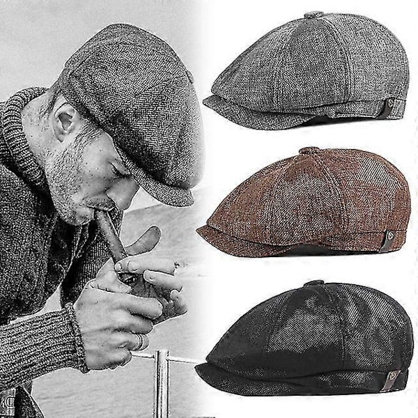Vintage Herr Beret Newsboy Hattar Klassiska Western Newsboy Kepsar Bomullsblandning Beret Hatt Platt Skärm Justerbar Herr Vår Berets Keps
