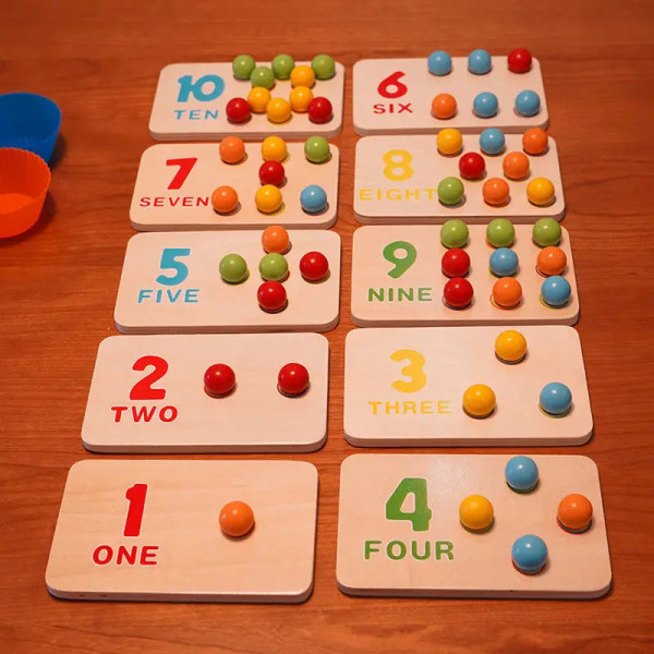 Børn Montessori Trælegetøj Hænder Hjernetræning Clip Perler Spisepinde Perler Legetøj Tidligt Pædagogisk Puslespil Board Math Game Til L1 Set A 55 beads