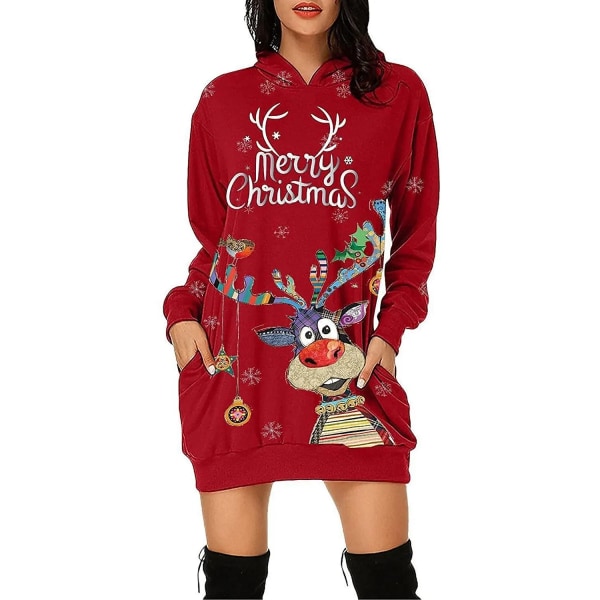 Christmas Elk Print Sweatershirts Mode Karneval Fest Kvinde Tøj Afslappet Sweater Kjole Sjovt Mønster Fest Dame Hættetrøjer style 5 M