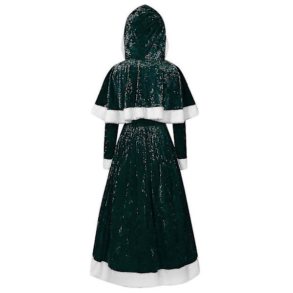 Dame Hette Christmas Skater Fancy Dress Nissekappe Cosplay-kostyme Dark Green XL