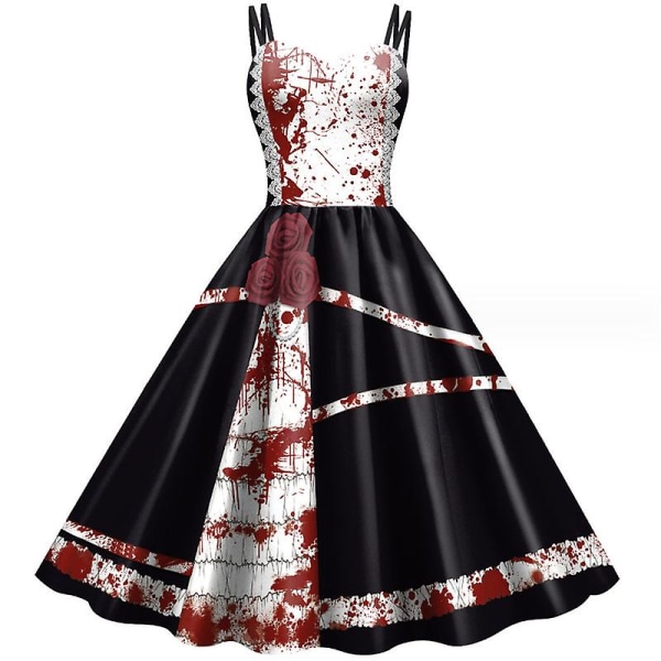 Halloween Bloody Print Juhlamekot Muoti Seksikäs Tunika Flowy Dress Festival Light Morsian Cos -asu BLACK XL