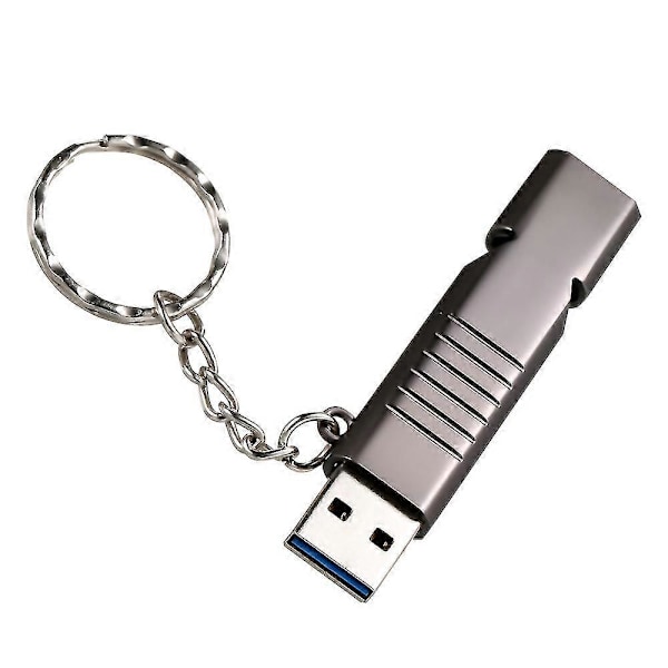 32GB USB3.0 U Disk Fløjte USB Flash Drev 2-i-1 Design Bærbar U Disk Zinklegeringsmateriale Solid og Holdbar Plug and Play Grå 32GB