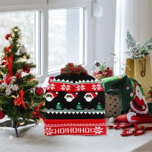 Julehatte Sweater Santa Elk Strikket Beanie Hat Med LED Lys Op Tegneseriemønster Julegave Til Børn Nytårsartikler Style 6