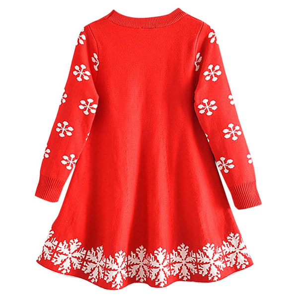 Jul Børn Piger Rensdyr Snowflake Print Jumper Kjole Langærmet Strikket Swing A-line sweater Kjoler Julefest kostume Red 4-5 Years