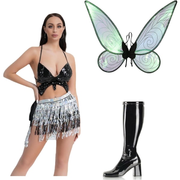 2023 Butterfly Fringe Dress Modestøvler Butterfly Wings Halloween Kostume Venner Jul Rollespil Scene Dancer Dress suit-05