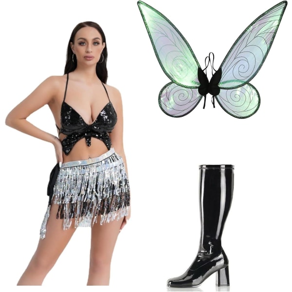 2023 Butterfly Hapsumekko Muotisaappaat Butterfly Wings Halloween-asu Ystävät Jouluroolileikki Lavatanssijan mekko suit-05