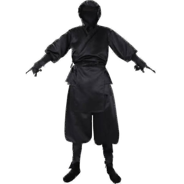 Halloween-kostyme Japansk mannlig svart ninja-kostyme XXL