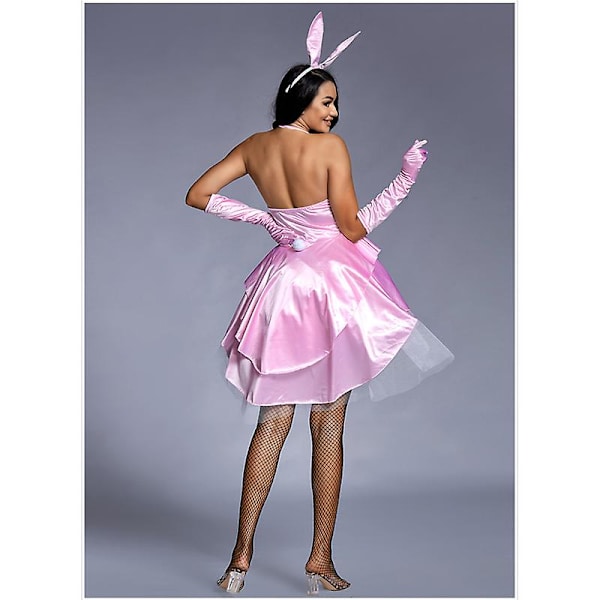 Carnival Halloween Lady Sexig Rosa Kanin Tjej Kostym Härlig Tyll Smoking Kanin Disfraz Cosplay Fancy Party Dress Black XL