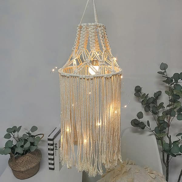 Boho Macrame Lampeskærm Hængende Vedhæng Vævede Kvaster Lysdæmper Gobeliner