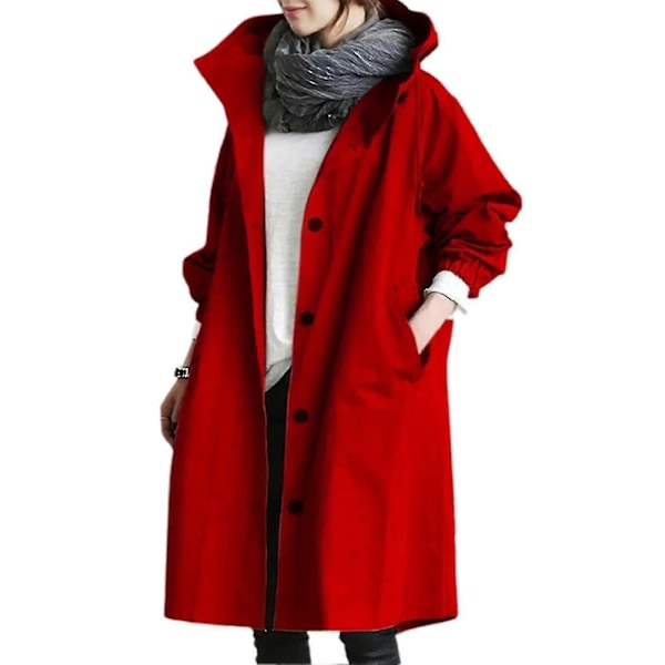 Dame Windbreaker Jakke Casual Løs Knaplommer Hætte Vindtæt Vandtæt Til Udendørs Vandreture H