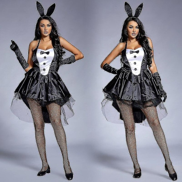 Kvinders 3-delt sexet kaninpigekostume smokinghaler Halloween Club Party Fancy Dress Plus Size-bb M