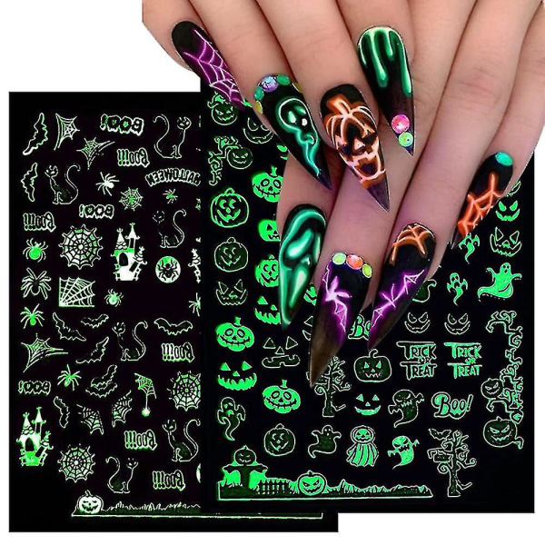 Halloween kynsitarrat 3D Valoisat Halloween-kynnet Itsekiinnittyvä kynsitarra Nail Art Tarvikkeet Tarrat Halloween Nail Art Designs Halloween Skull Gho