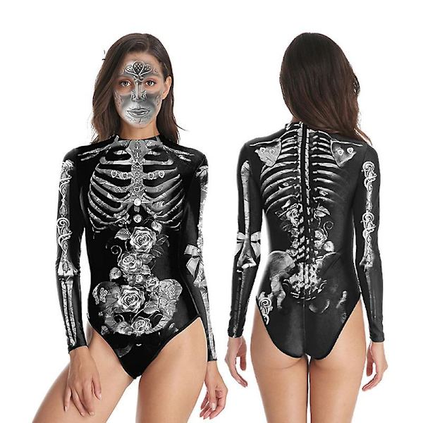 Halloween Kvinder Digital Skeleton Stram Badedragt i ét stykke med lynlås style 3 L-XL