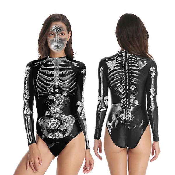 Halloween Kvinner Digitalt Skjelett Tight Badedrakt i ett stykke med glidelås style 3 S-M