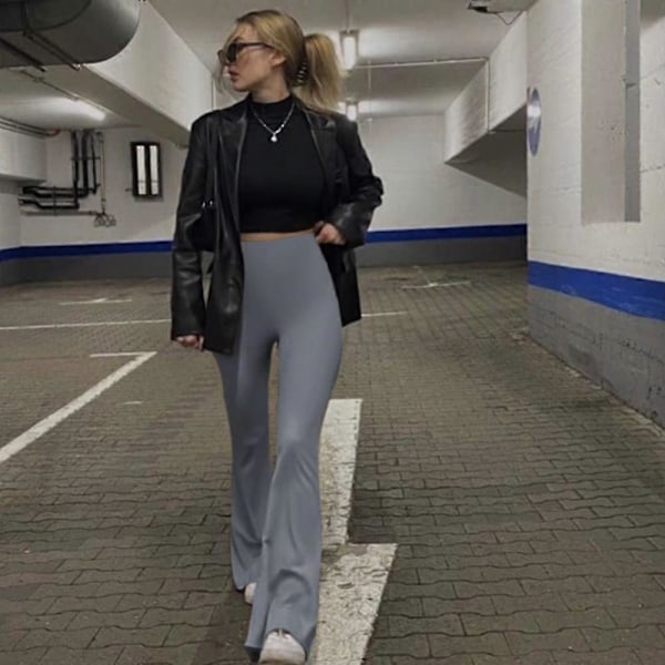 Naisten leveälahkeiset joogahousut - pehmeät bootcut-leggingsit mukavaan treeniin, XLharmaa