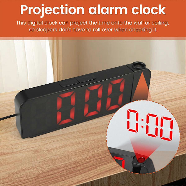 180° Rotationsprojektionsväckarklocka 12/24H LED Digital Klocka Takprojektor Väckarklocka
