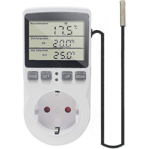 Ketotek 230 V Temperaturregulatorkontakt med Sensor, Digital Termostatkontakt med Timer, Kontakttermostat Tidbrytare för Växthus, Akvarier, H