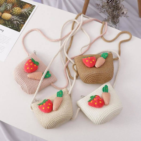 Stråhatt och handväska för barn Halmvävd handväska Barnsolhatt Sommarstrandväska Förtjusande och cool barnsolhatt med halmväska Khaki